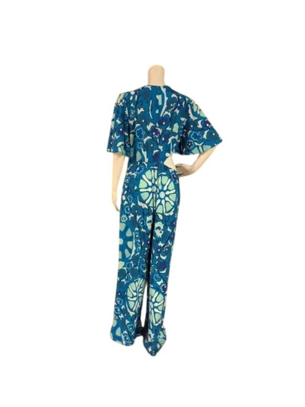 RHODE Zinnia Blue Floral Linen Cut Out Wide Leg Jumpsuit - Picture 4 of 7